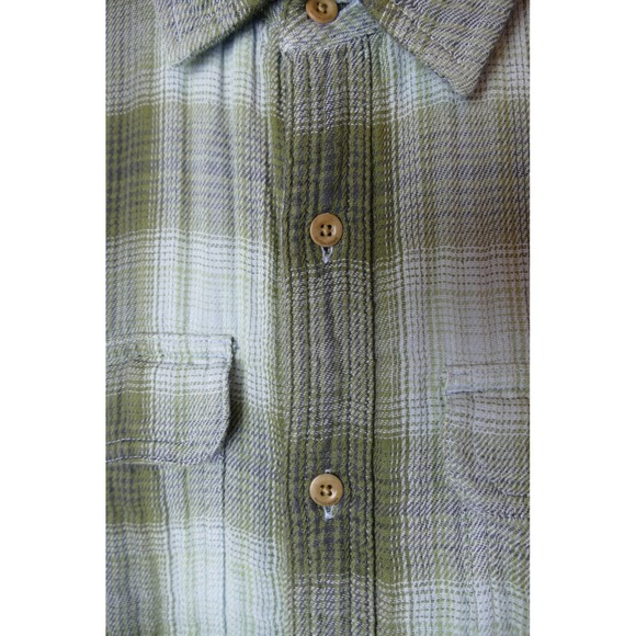 OUTERKNOWN Blanket Shirt Mens Plaid Long Sleeve Button Up Green Blue Size L - Picture 8 of 12